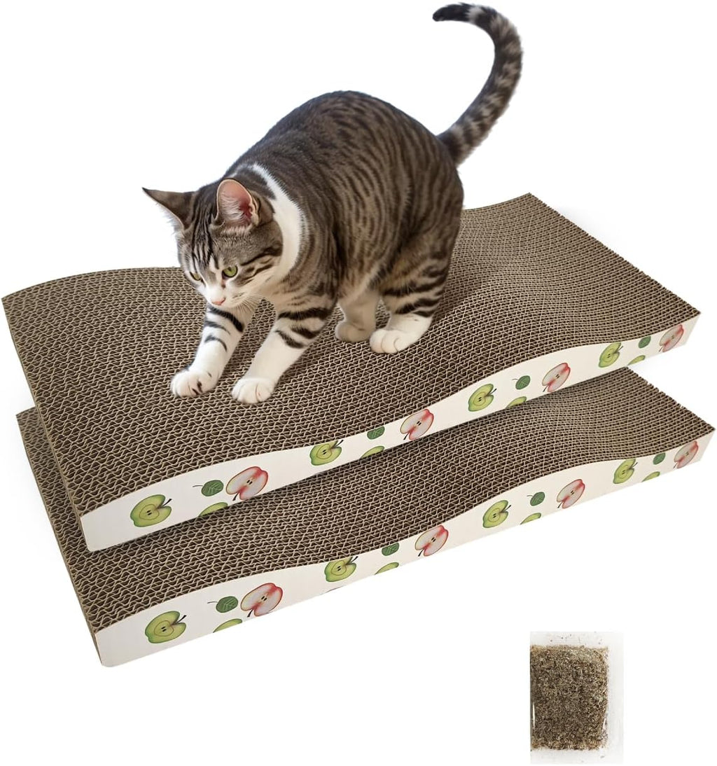 Cat Scratching Board, Corrugate Cat Scratcher with Catnip, 2 Pack
