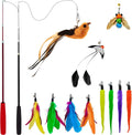 Interactive Cat Wand Toy Set, 2 Telescopic Rods & 11 Attachments