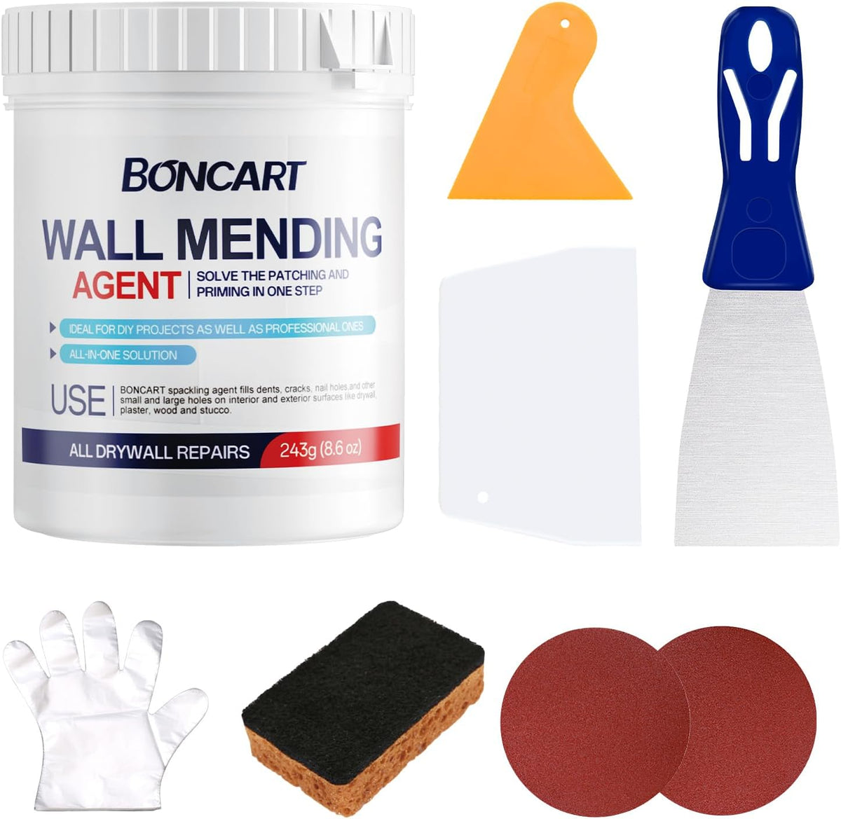 BONCART 8.6oz Drywall Patch Repair Kit - Professional All-in-1 Tool Set - do drywall patch kits work