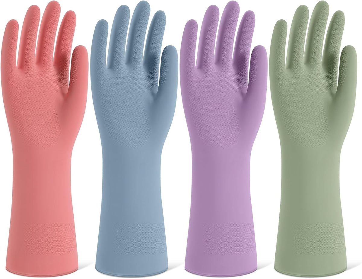 Rubber Cleaning Gloves for Dishwashing, 4 Pairs Reusable Kitchen Gloves