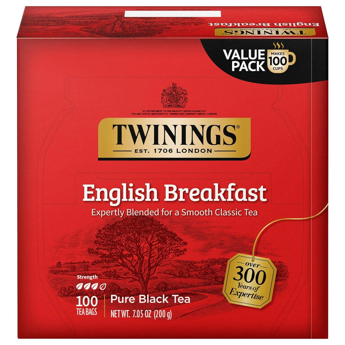 Twinings English Breakfast Black Tea Individually Wrapped Bags, 100 Count