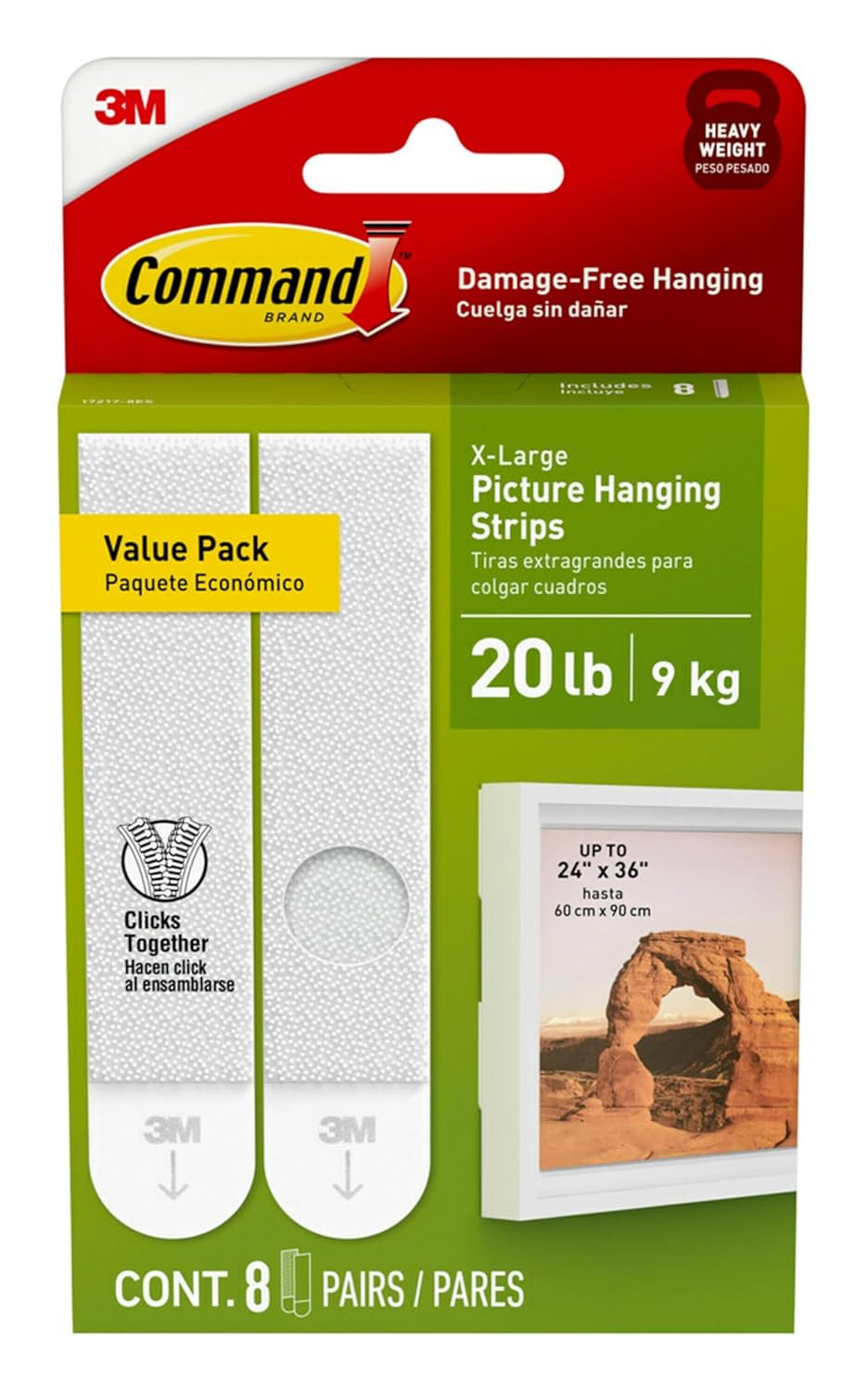 Command 20 lb XL 8 Pairs Heavyweight Picture Hanging Strips