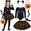 Halloween Black Cat Costume for Girls Kids, Light Up Outfit Set