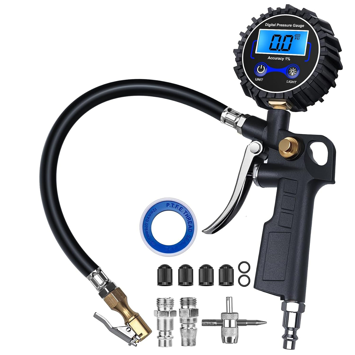 Digital Tire Pressure Gauge with Inflator 3-250 PSI Heavy Duty