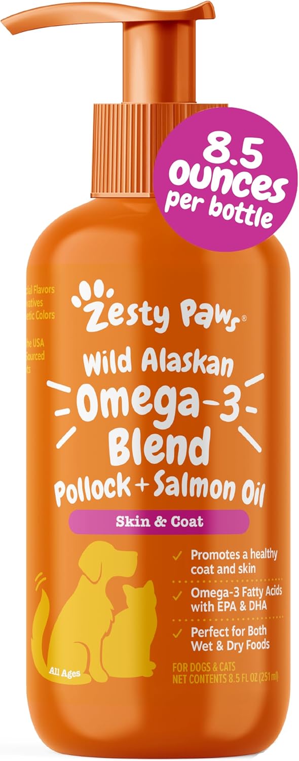 Zesty Paws Wild Alaskan Omega-3 Blend Pollock + Salmon Oil for Dogs and Cats