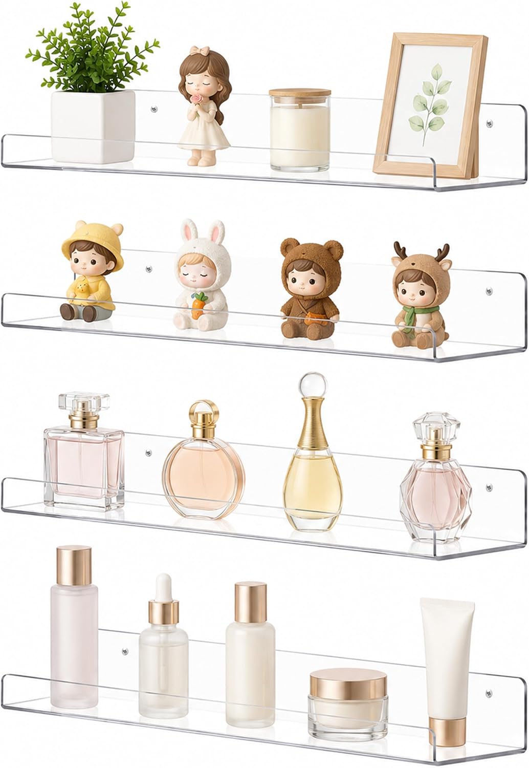 upsimples 4 Pcs 15" Acrylic Shelves for Wall Storage and Organizer, Clear