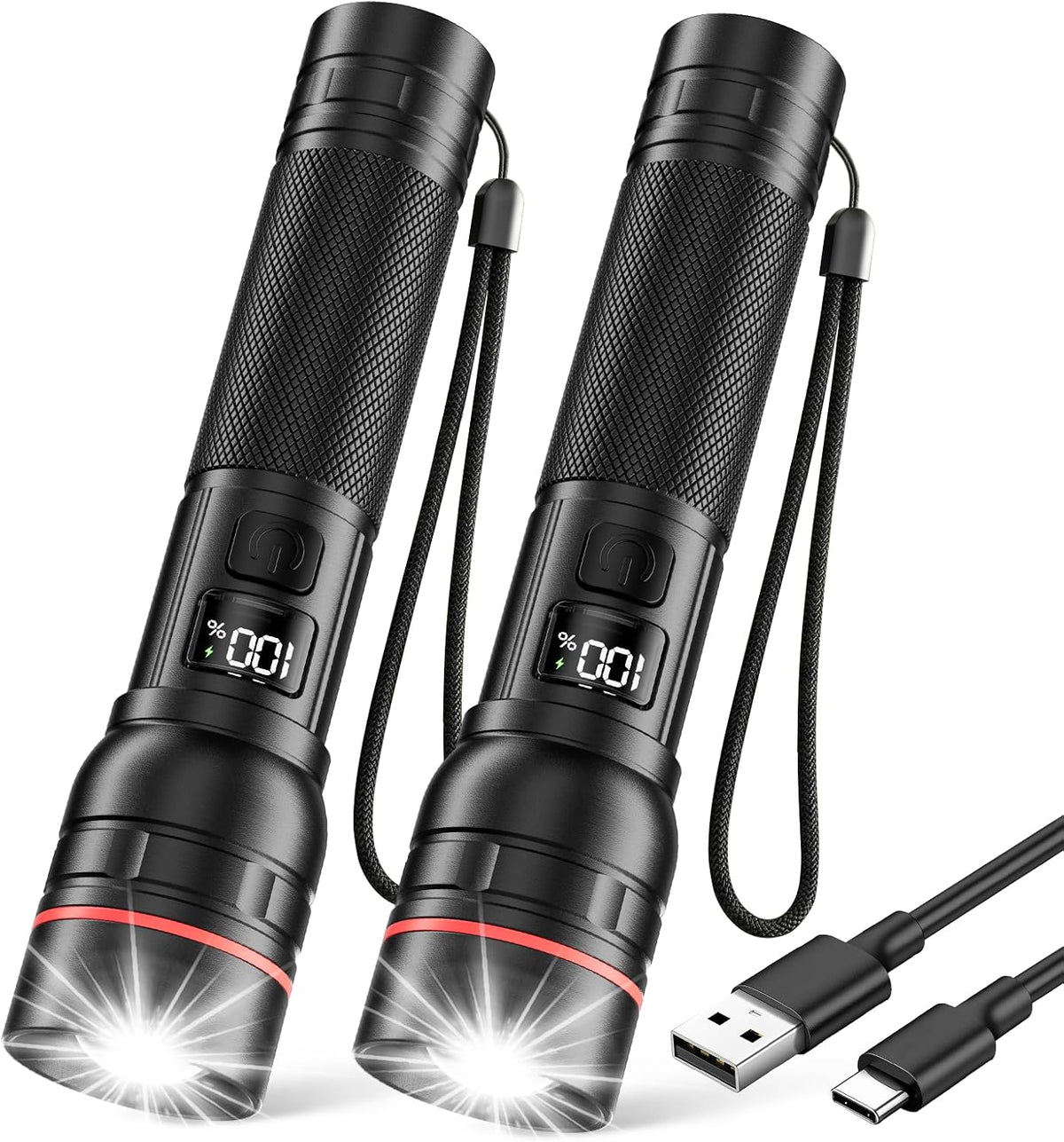 RECHOO Rechargeable Flashlights 2 Pack, Super Bight Flashlight High Lumens