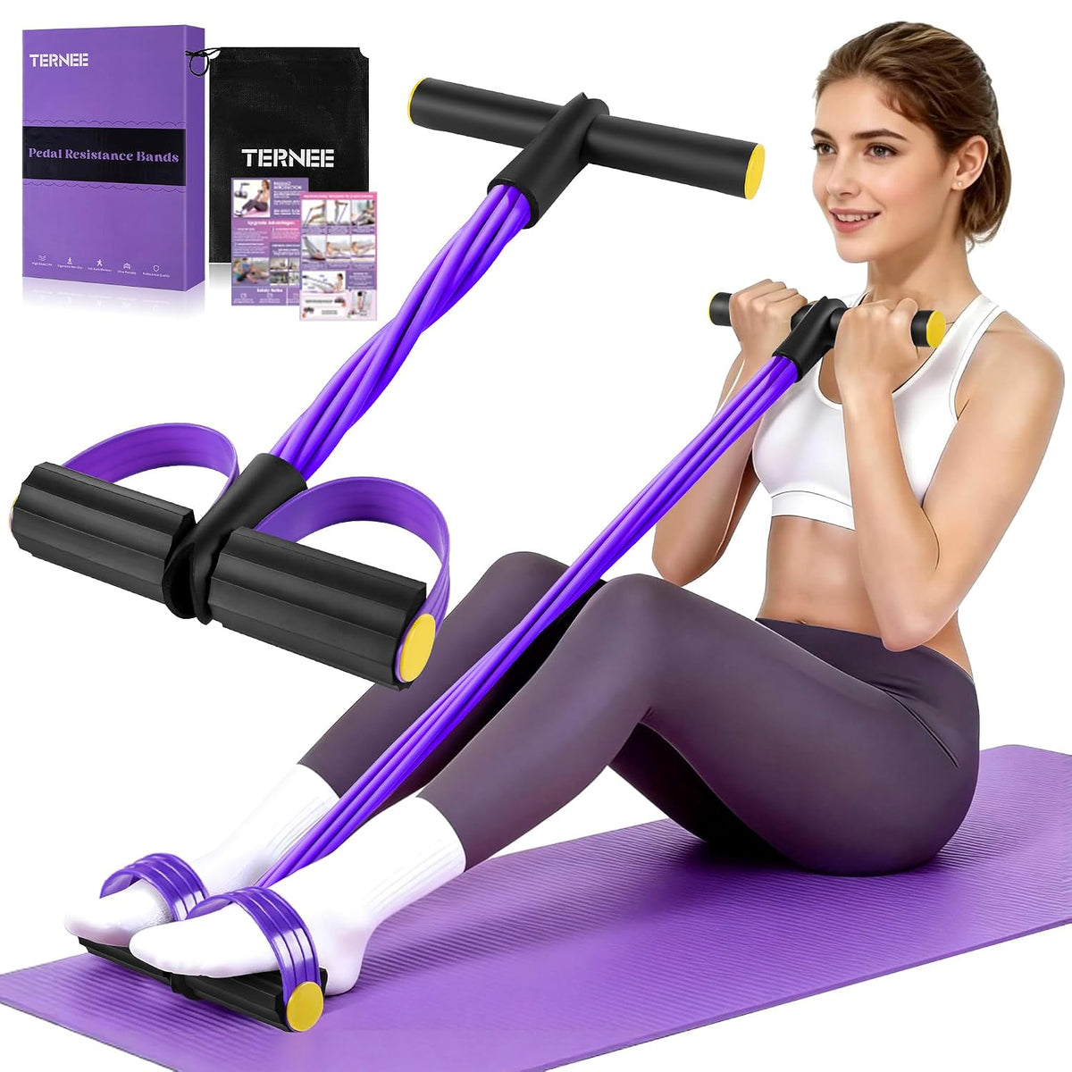 Pedal Resistance Band with Handle， Foot Pedal Resistance Band