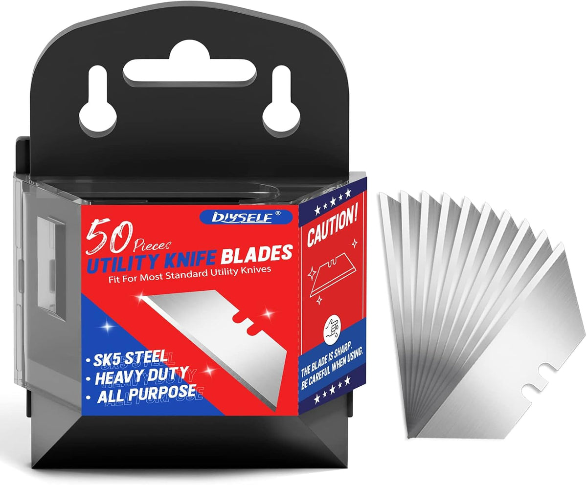DIYSELF 50 Pack Utility Knife Blades, SK5 Steel Box Cutter Blades
