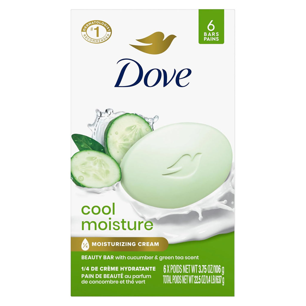 Dove Beauty Bar Soap Cool Moisture Cucumber & Green Tea Scent, 6 Bars