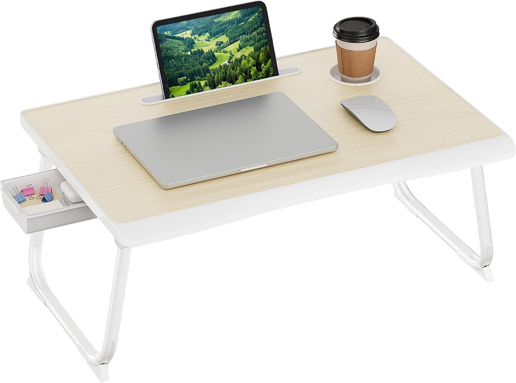 SONGMICS Foldable Lap Desk, Portable Bed Desk Table Tray w/Cup Holder Tray