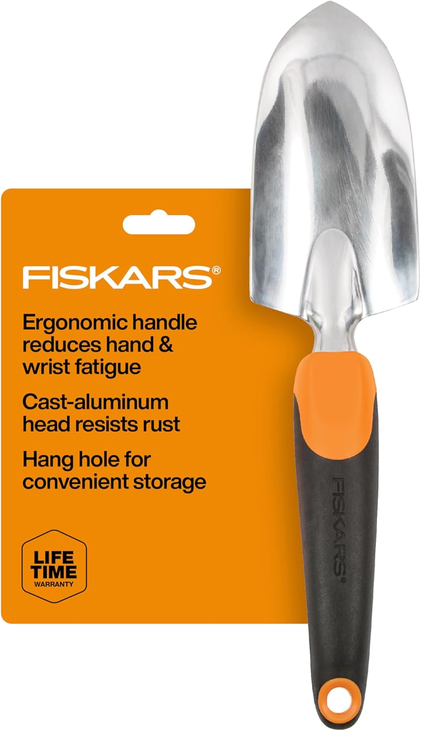Fiskars Trowel, Heavy Duty Gardening Hand Tool with Hang Hole, For Digging - fiskars garden trowel