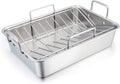TeamFar Stainless Steel Roasting Pan, 16 Inch Large Turkey Roaster Pan