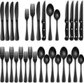 EWFEN 24-Piece Black Silverware Set with Steak Knives, Black Flatware Set