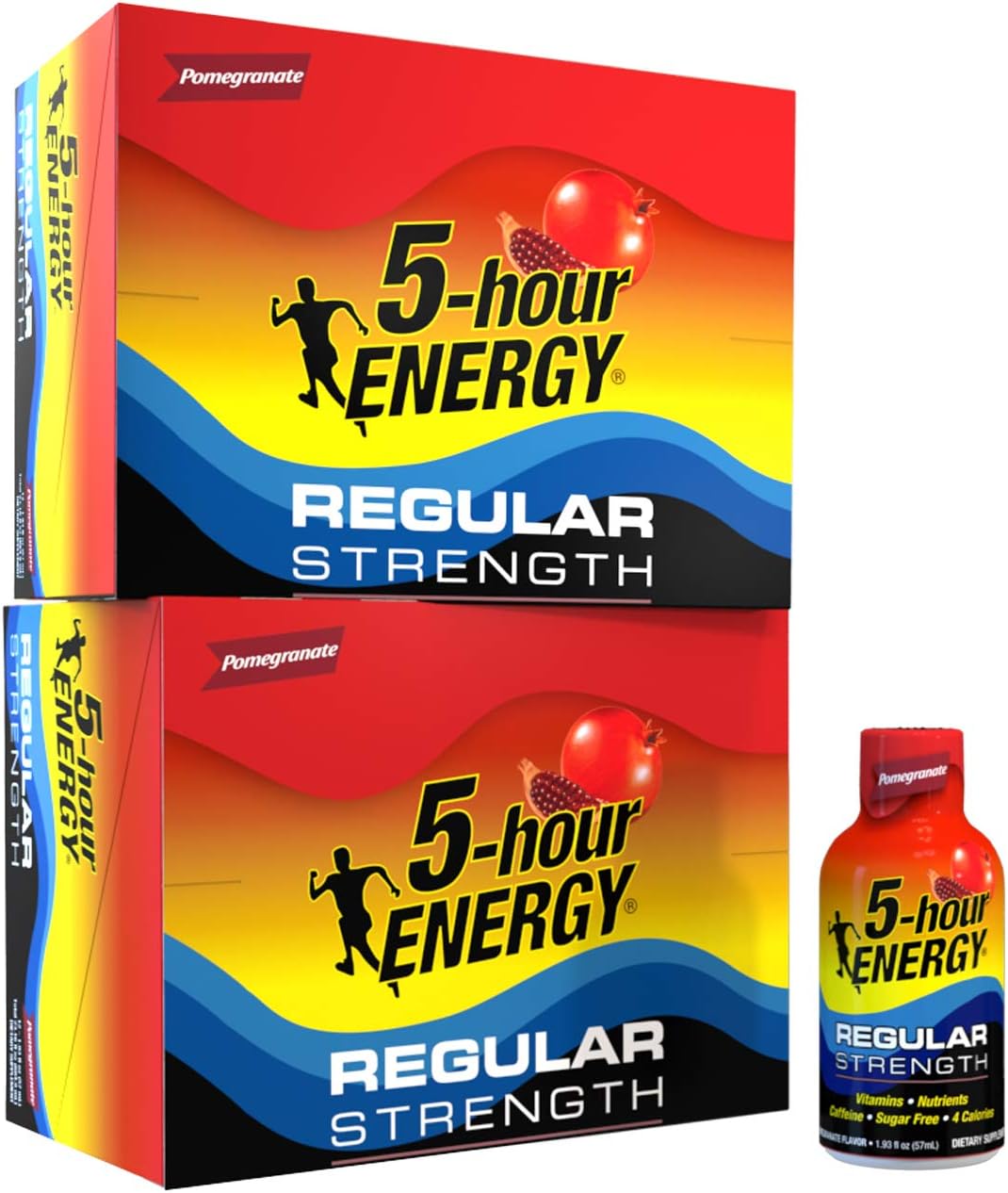 5-hour ENERGY Shot, Regular Strength Pomegranate, 1.93 Ounce, 24 Count - 5 hour energy shot caffeine