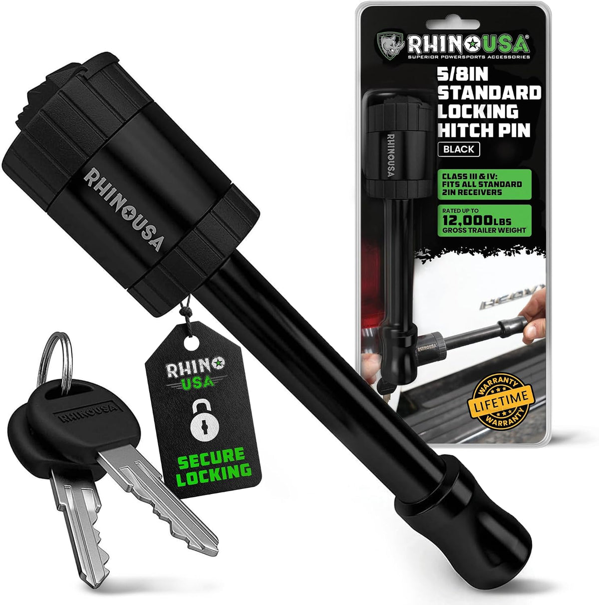 Rhino USA 2in Trailer Hitch Pin - Patented Locking Receiver Pin