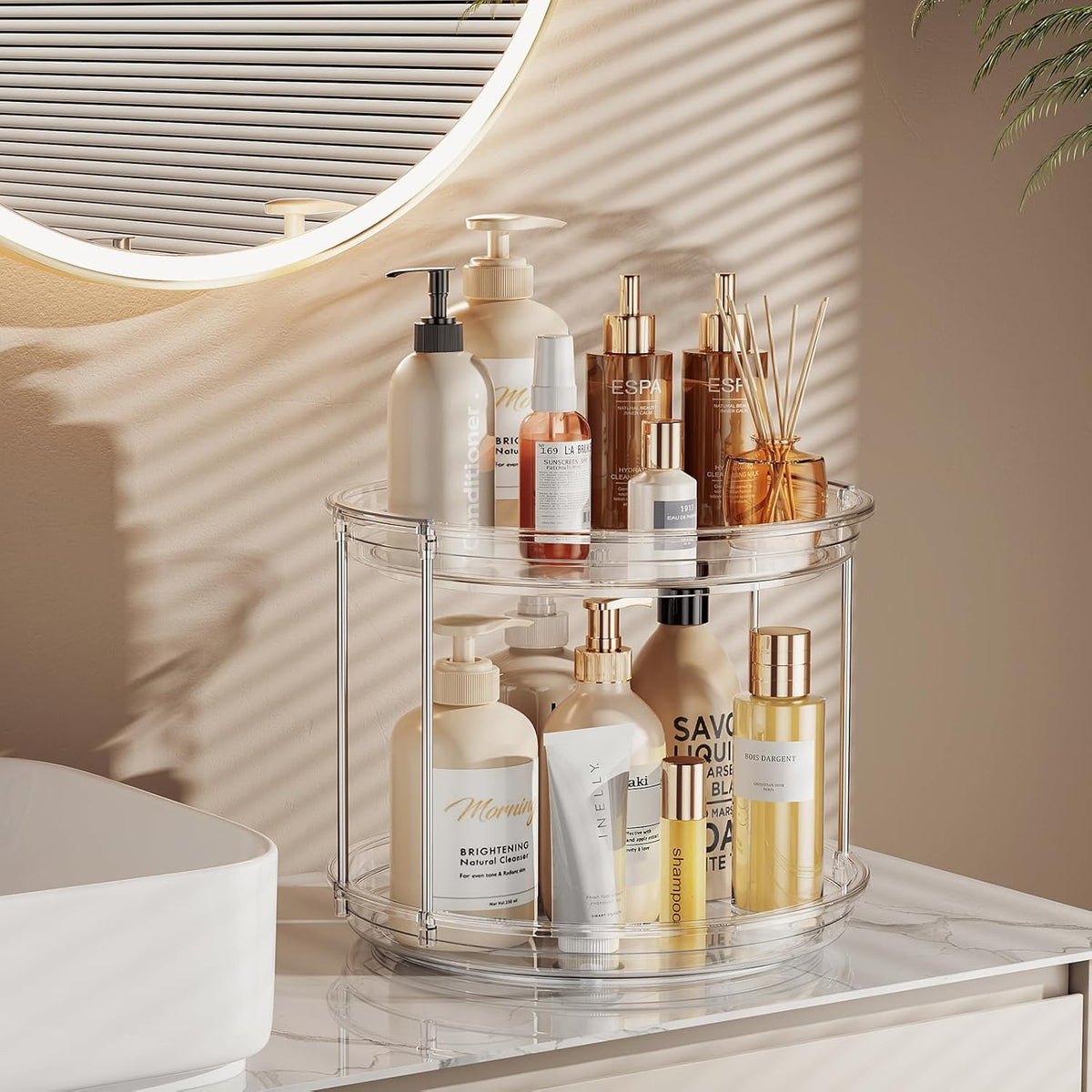 LAMU 2 Tier Lazy Susan Turntable Organizer 9.25'' Rotating Spice Rack
