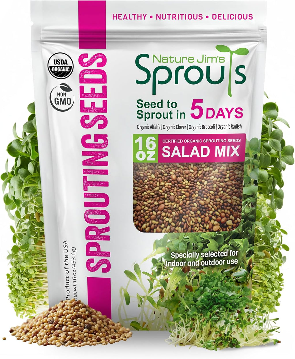 Nature Jim‰۪s Sprouts Organic Salad Mix – Non-GMO Microgreen Seeds, Perfect