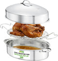 NutriChef 20" Oval Roasting Pan with Rack and Lid