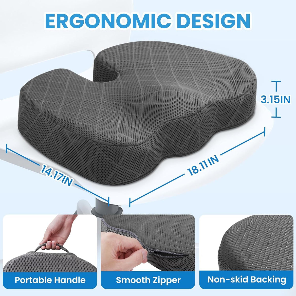 TushGuard Seat Cushion - Memory Foam Cushion for Office Chair, Car Seat