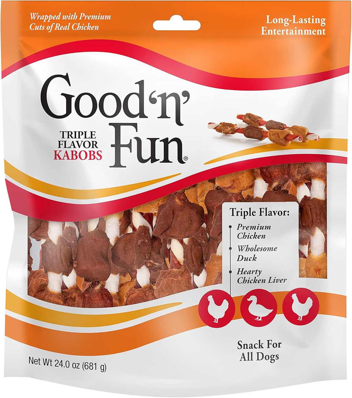 Good ’n‰۪ Fun Triple Flavor Kabobs Chews for All Dogs, 24 Ounces, Treat