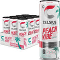 CELSIUS PEACH VIBE Sparkling White Peach, Sugar Free Energy Drink, 12 Fl Oz - celsius peach vibe ingredients
