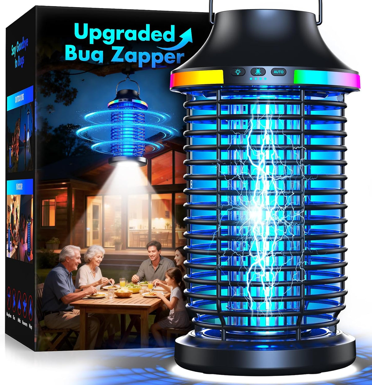Rechargeable Bug Zapper Outdoor, 4200V Powerful Electric Mosquito Zapper - rechargeable indoor outdoor bug zapper