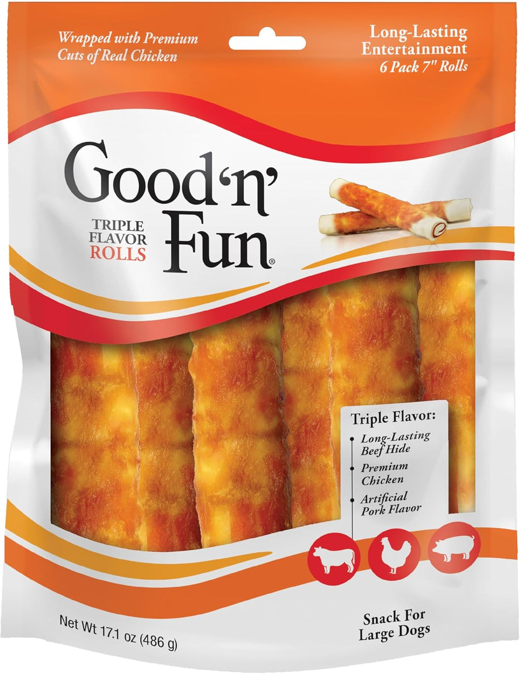Good ’n‰۪ Fun Triple Flavor Rolls for Large Dogs, Treat Your Dog