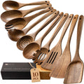 Wooden Spoons for Cooking, 10-Piece Acacia Wood Cooking Utensil Set