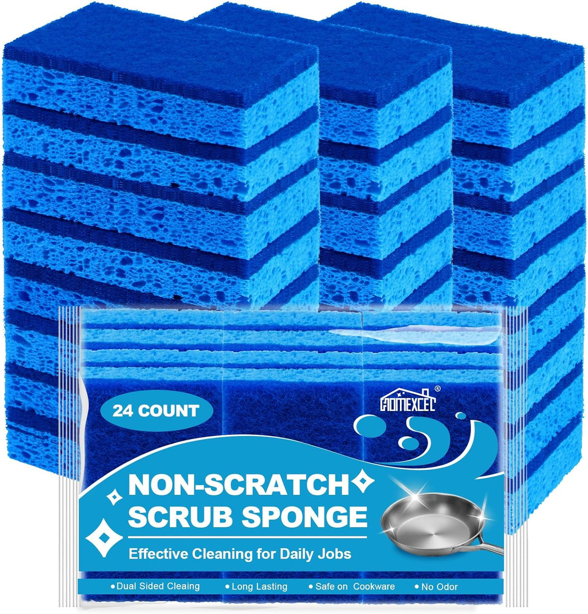 HOMEXCEL Sponges Kitchen 24pcs, Non-Scratch Scrub Dish Sponge Safe