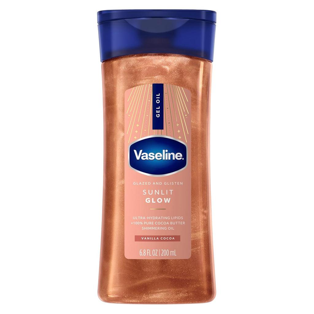 Vaseline Glazed and Glisten Sunlit Glow Body Gel Oil Vanilla Cocoa Shimmering