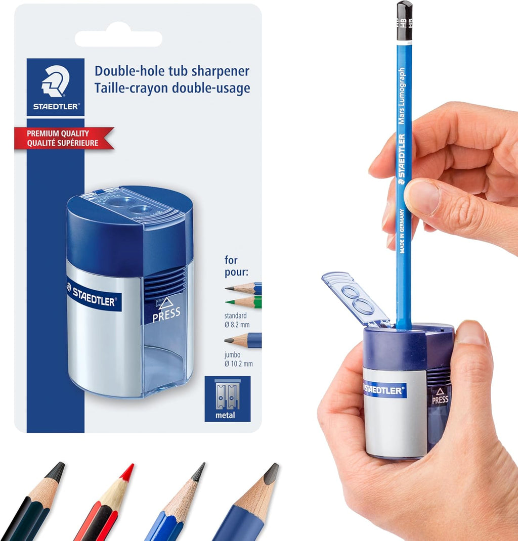 STAEDTLER Double-Hole Tub Pencil Sharpener: Dual Size Manual Sharpener for Standard