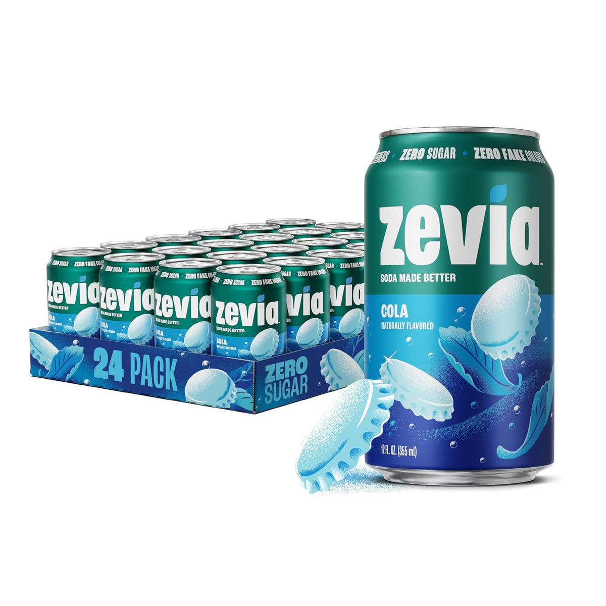 Zevia Zero Sugar Soda, Cola, 12 oz Cans