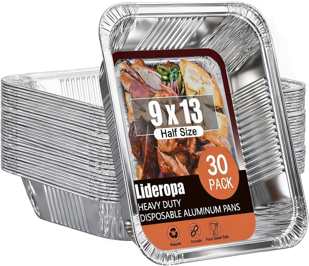 30 Pack 9x13 Aluminum Pans, Disposable Half Size Foil Pans
