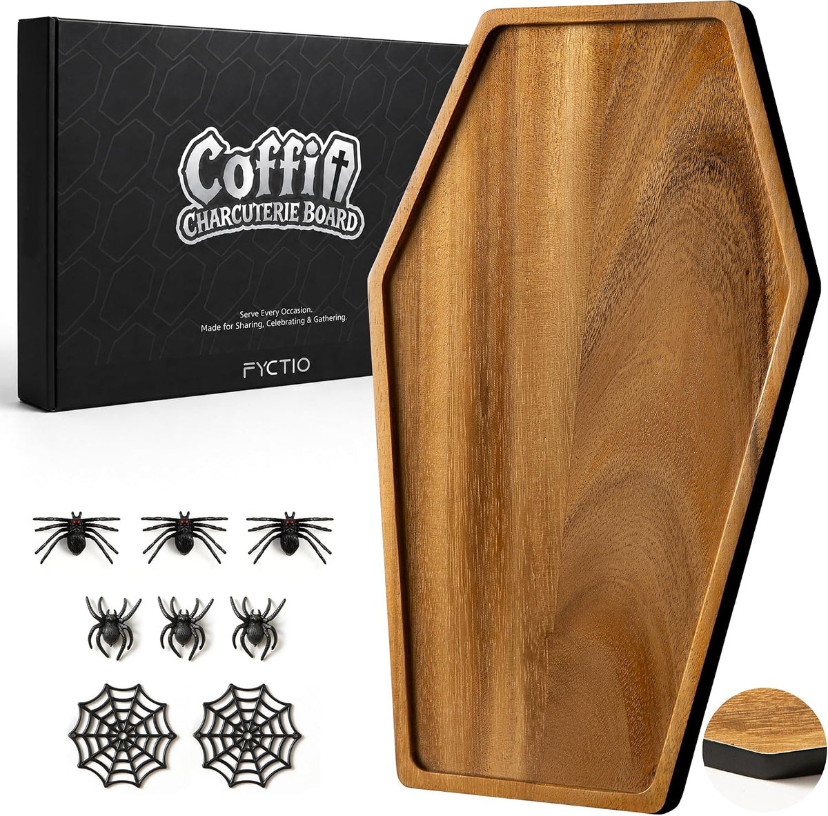 Halloween Coffin Charcuterie Board, 17" Gothic Wooden Cutting Board