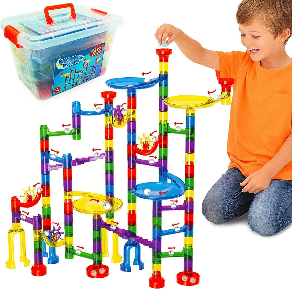 Marble Mania Marble Run - Marble Runs for Kids - 162 Piece Plus Storage Tub