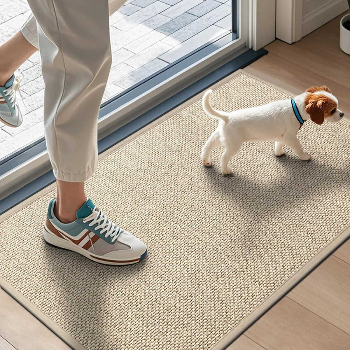 Door Mat 17"x29", Non Slip Washable Indoor Door Mat, Khaki