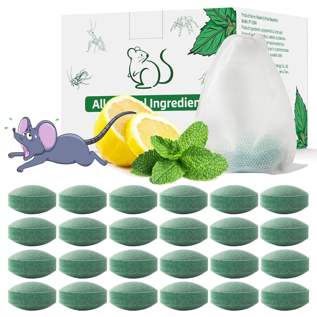 Pest Rodent Repellent, 24 Pack Peppermint Oil Repellent for Mouse Rats Spider - pest & rodent repellent balls