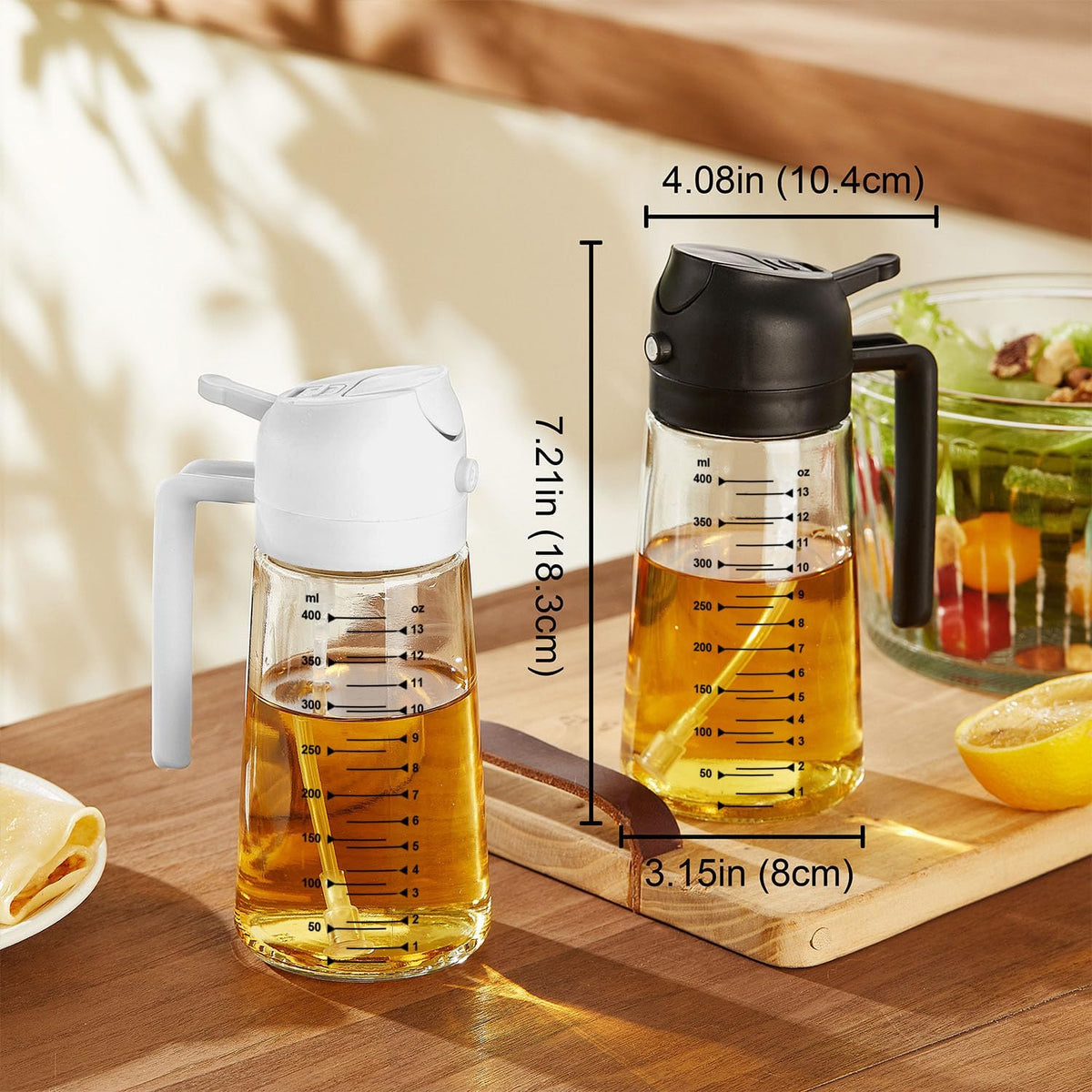 TrendPlain 16oz/470ml Glass Olive Oil Sprayer for Cooking – 2 in 1 Olive