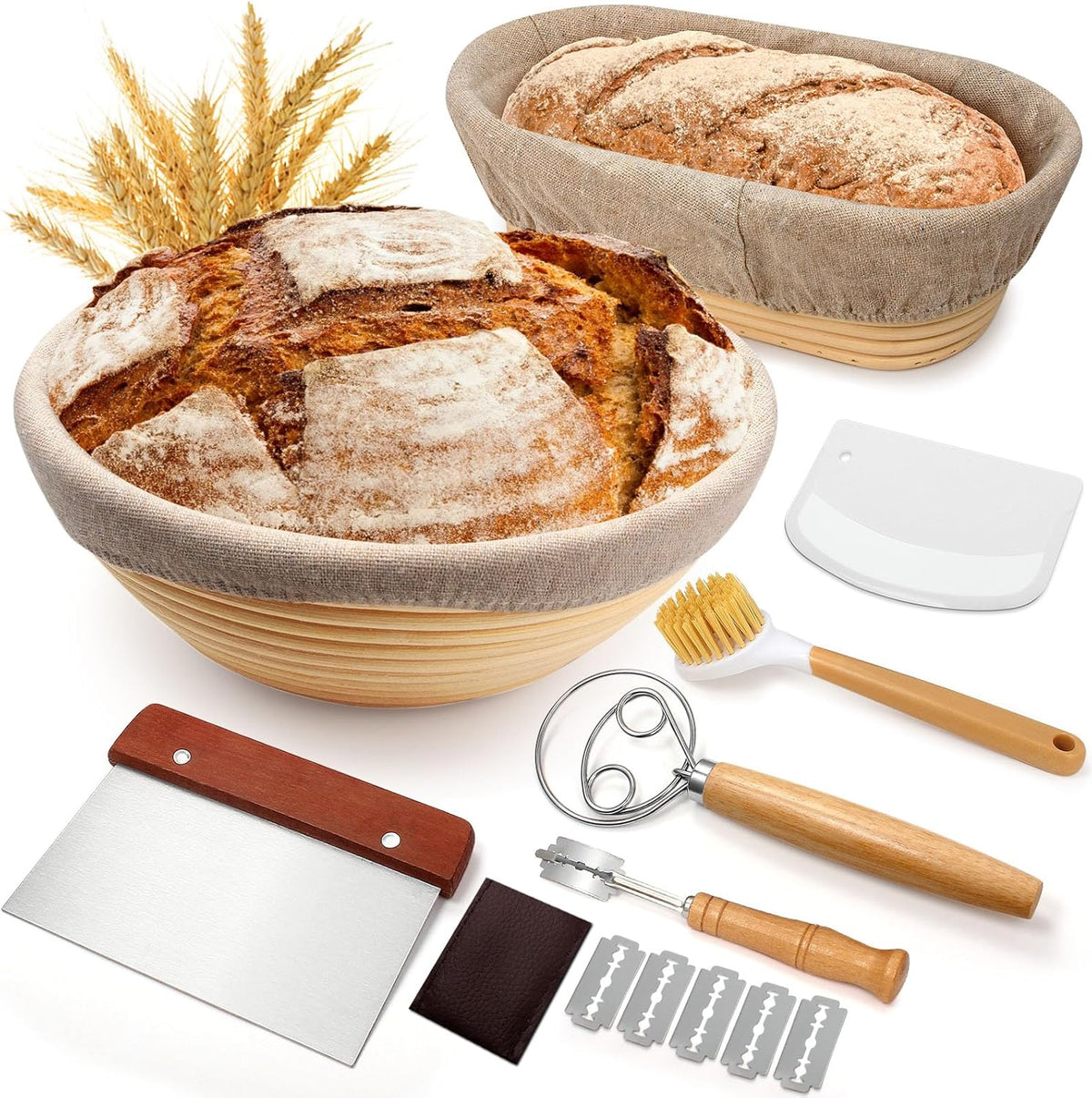 Sourdough Proofing Basket Gift Set, 9" Round and 10" Oval Banneton Bread - what is a sourdough proofing basket