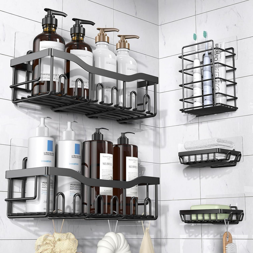 EUDELE Adhesive Shower Caddy, 5 Pack Rustproof Stainless Steel Bath Organizers With Large