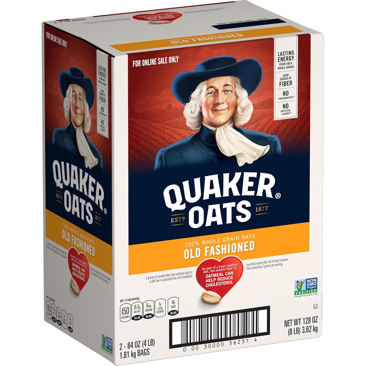 Quaker Old Fashioned Rolled Oats, Non GMO Project Verified, Two 64oz Bags