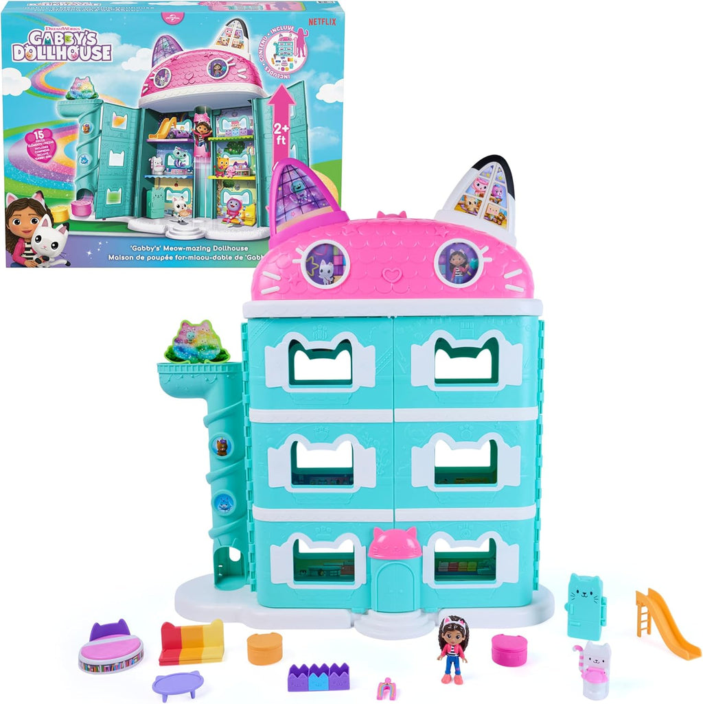 DREAMWORKS GABBY'S DOLLHOUSE Meow-Mazing Dollhouse, 2 Feet Tall, 15 Pieces