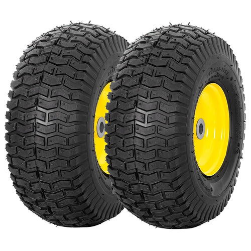 2 Pack 15x6.00-6 Lawn Mower Front Tire and Wheel Assembly, Fits John Deere - riding lawn mower front wheel and tire