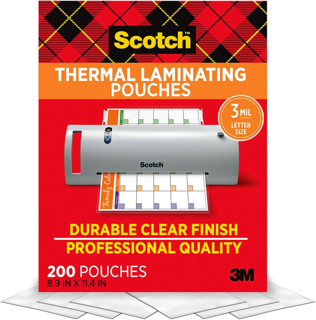 Scotch Thermal Laminating Pouches, 200 Count, Clear, 3 mil., Ideal Office