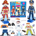 Wooden Magnetic Dress up Dolls Pretend Play Set 40+ Pcs Occupations Community Helpers