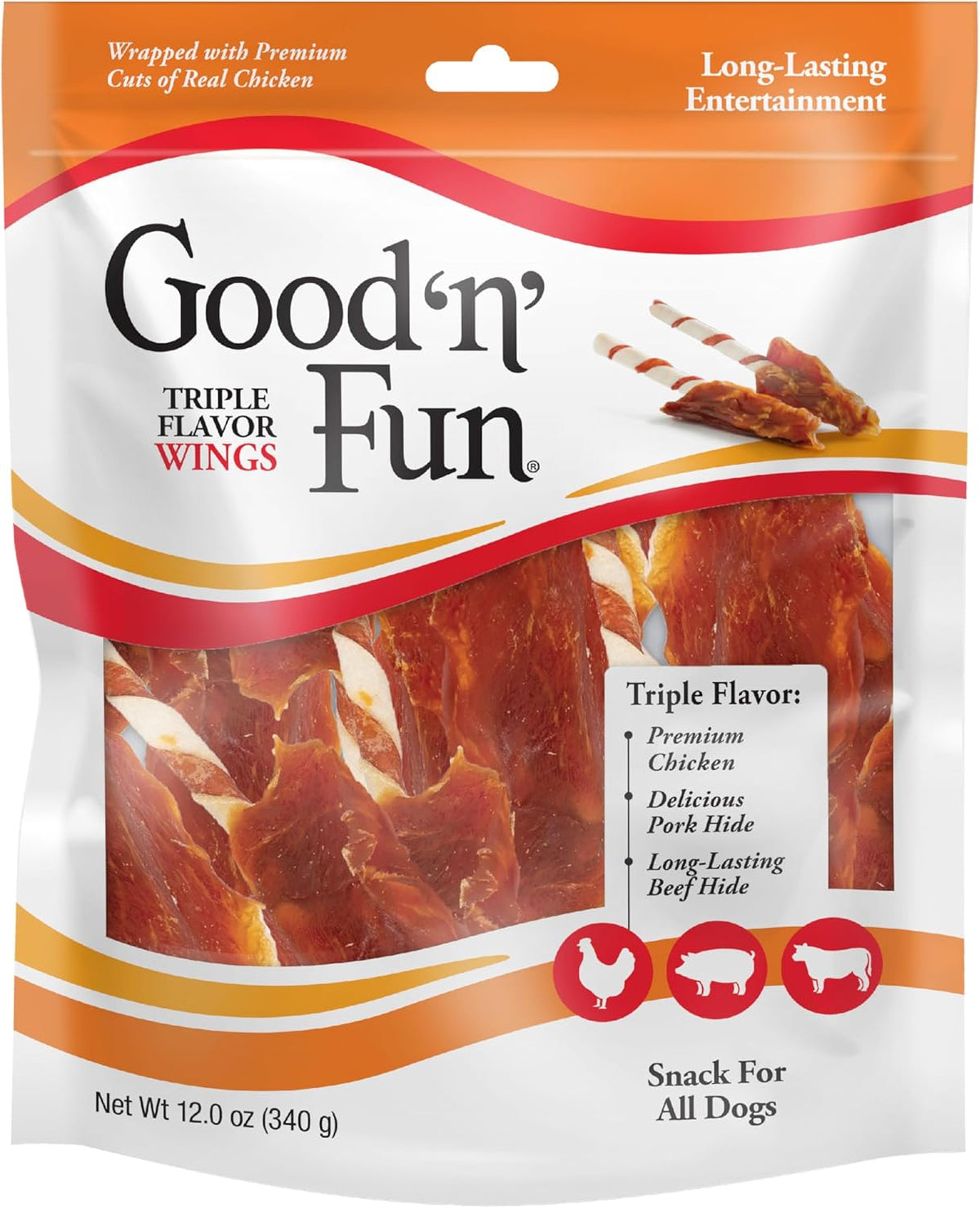 Good ’n‰۪ Fun Triple Flavor Wings Chews for All Dogs, 12 Ounces, Treat Your