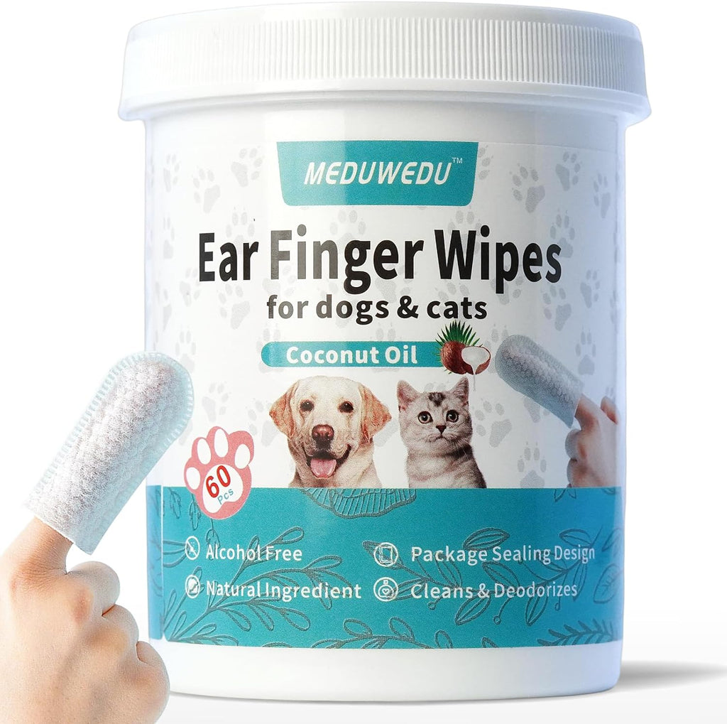 Ear Cleaner Finger Wipes 60 Counts, Dog Ear Cleaner, Grooming Kit Care for Dogs and Cats
