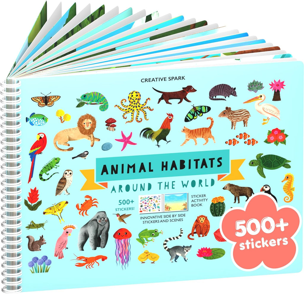 Animals Habitat 500+ Kids Sticker Book by Cupkin Toddler Airplane Travel - animal habitat sticker activity book for kids
