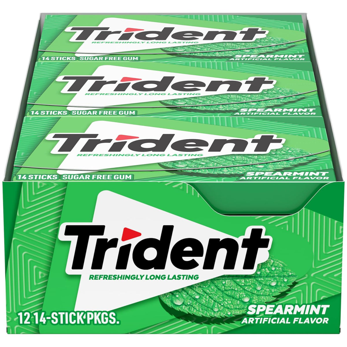 Trident Spearmint Sugar-Free Chewing Gum, 12 Packs of 14 Pieces